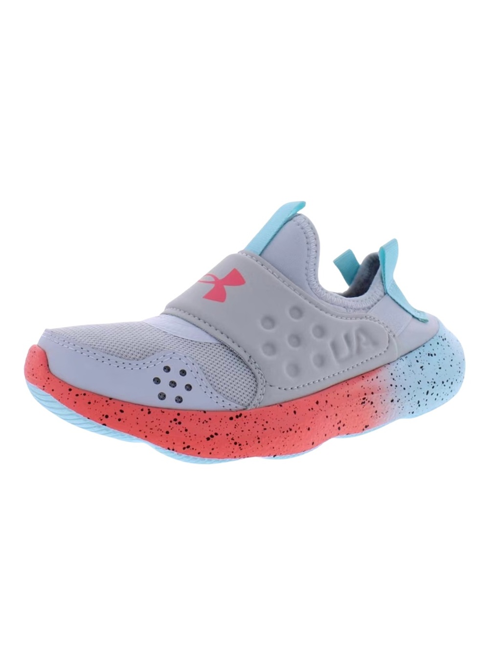 Under Armour Youth Runplay Fade Slip-on Grey Ombré Running Shoe, Teal & Coral